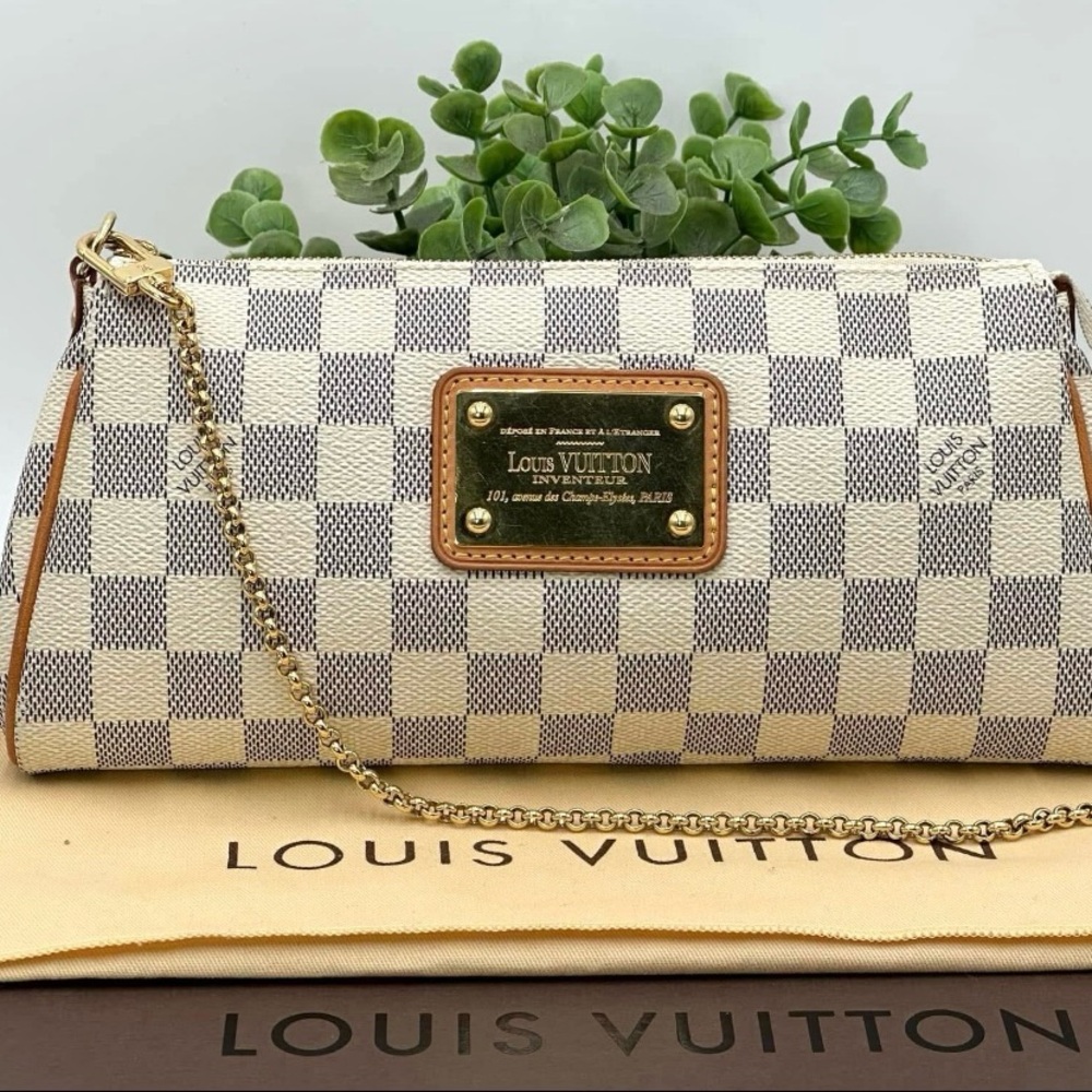 Louis Vuitton Damier Azur Chain Wristlet in Cream and Blue-Gray